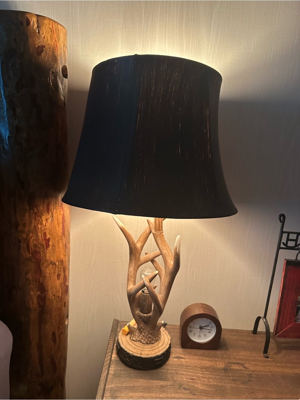 Brown Antler Table Lamp with USB Charging